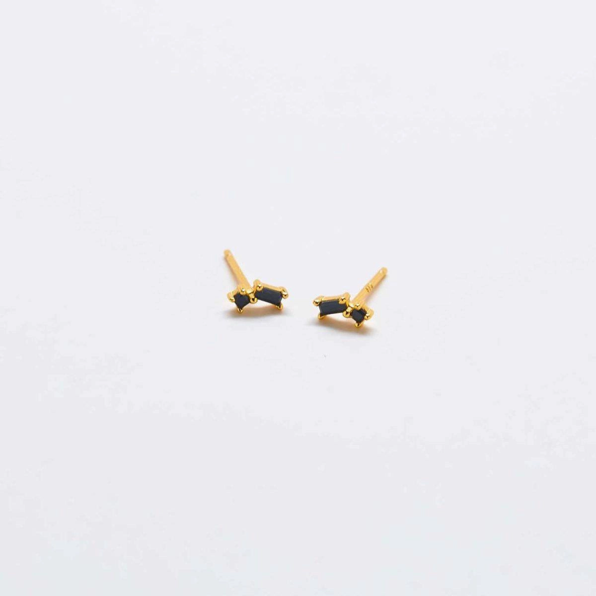 Black Geo Baguette Gold Studs Grand Adornment