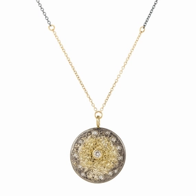 Classic Outfit Starburst Necklace on Two-Tone Chain - 22k/18k/14k Gold, Oxidized Silver   VS Diamonds