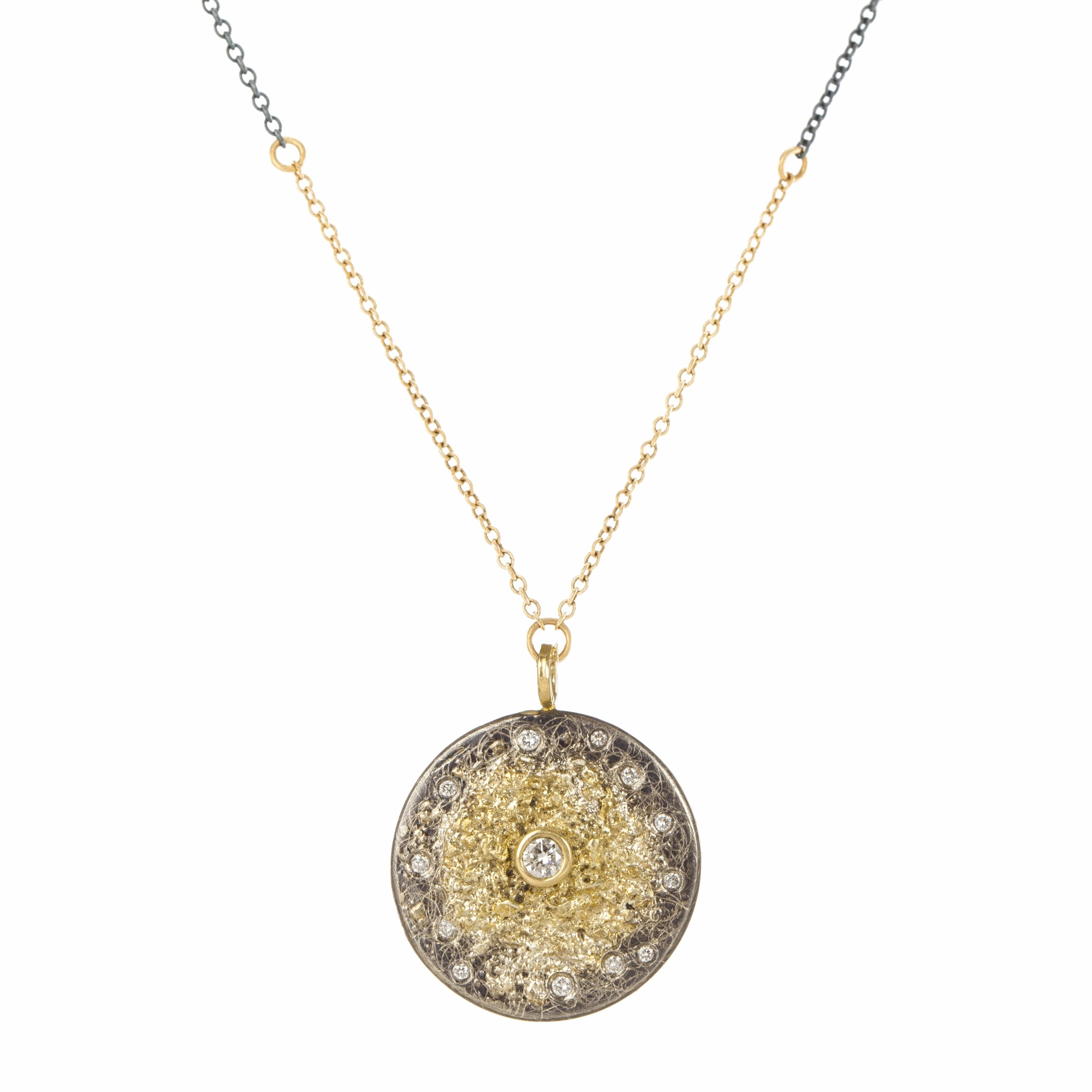 Classic Outfit Starburst Necklace on Two-Tone Chain - 22k/18k/14k Gold, Oxidized Silver   VS Diamonds
