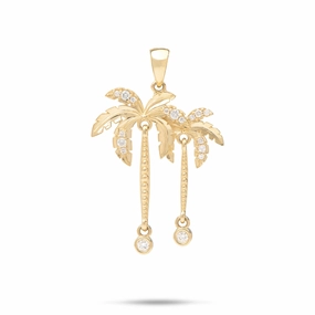 Distinct Feature Paradise Palms - Palm Tree Pendant in Gold with Diamonds - 28mm
