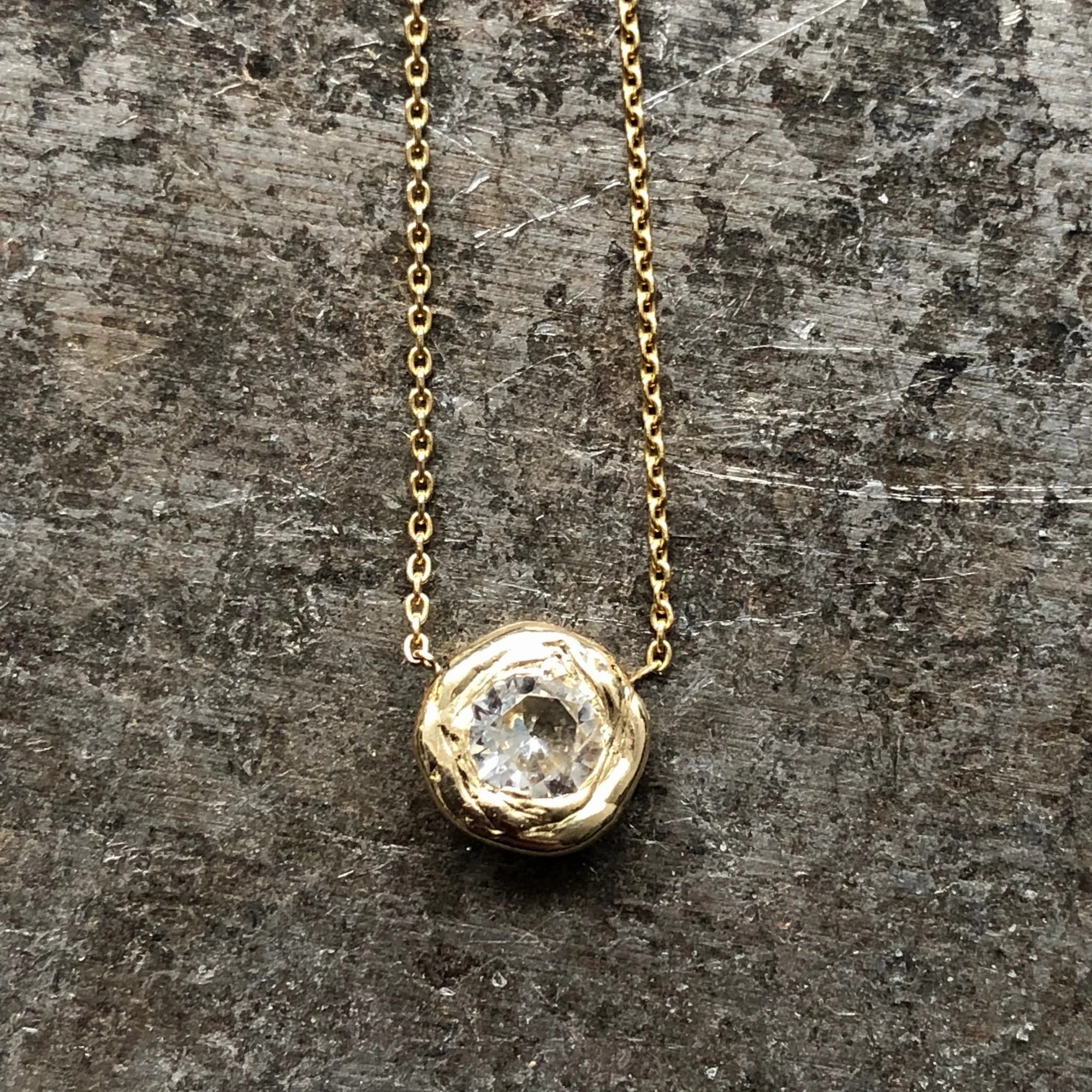 Radiant Glam Sunburst Pendant - 14k Gold   White Sapphire