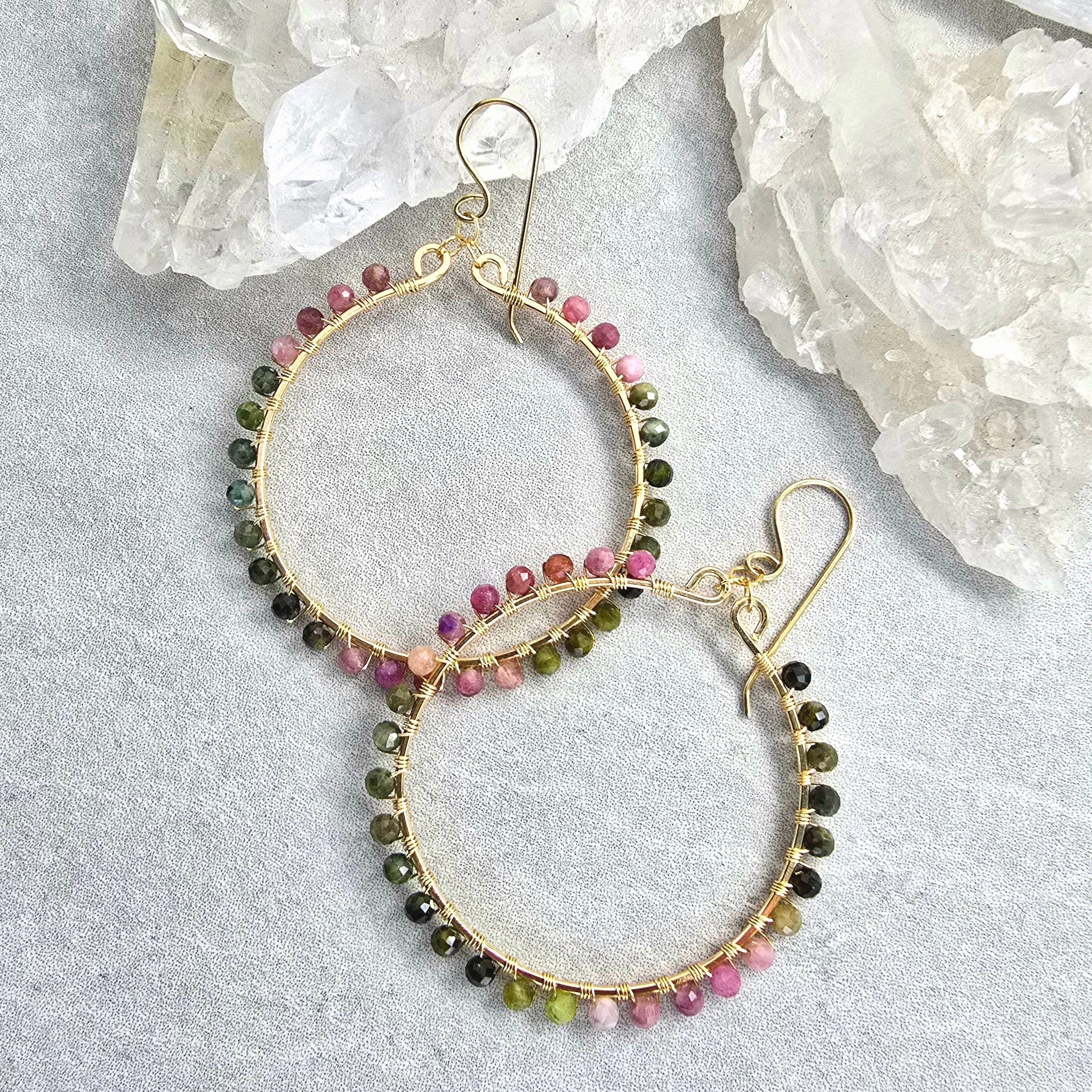 Sylvette Earrings - 14k Gold-Fill   Watermelon Tourmaline Elegant Shine Finish Elegant Silhouette