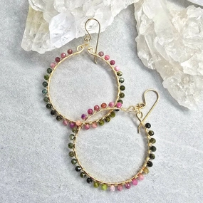 Sylvette Earrings - 14k Gold-Fill   Watermelon Tourmaline Elegant Shine Finish Elegant Silhouette