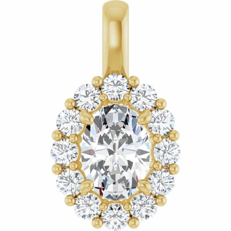 Birthday Jewelry 14K Yellow 1 1/6 CTW Lab-Grown Diamond Halo-Style Pendant