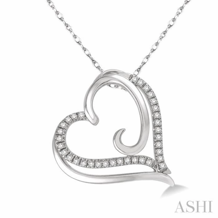 Twisted Adornment Handmade Item 1/10 Ctw Round Cut Diamond Heart Pendant in 10K White Gold with Chain
