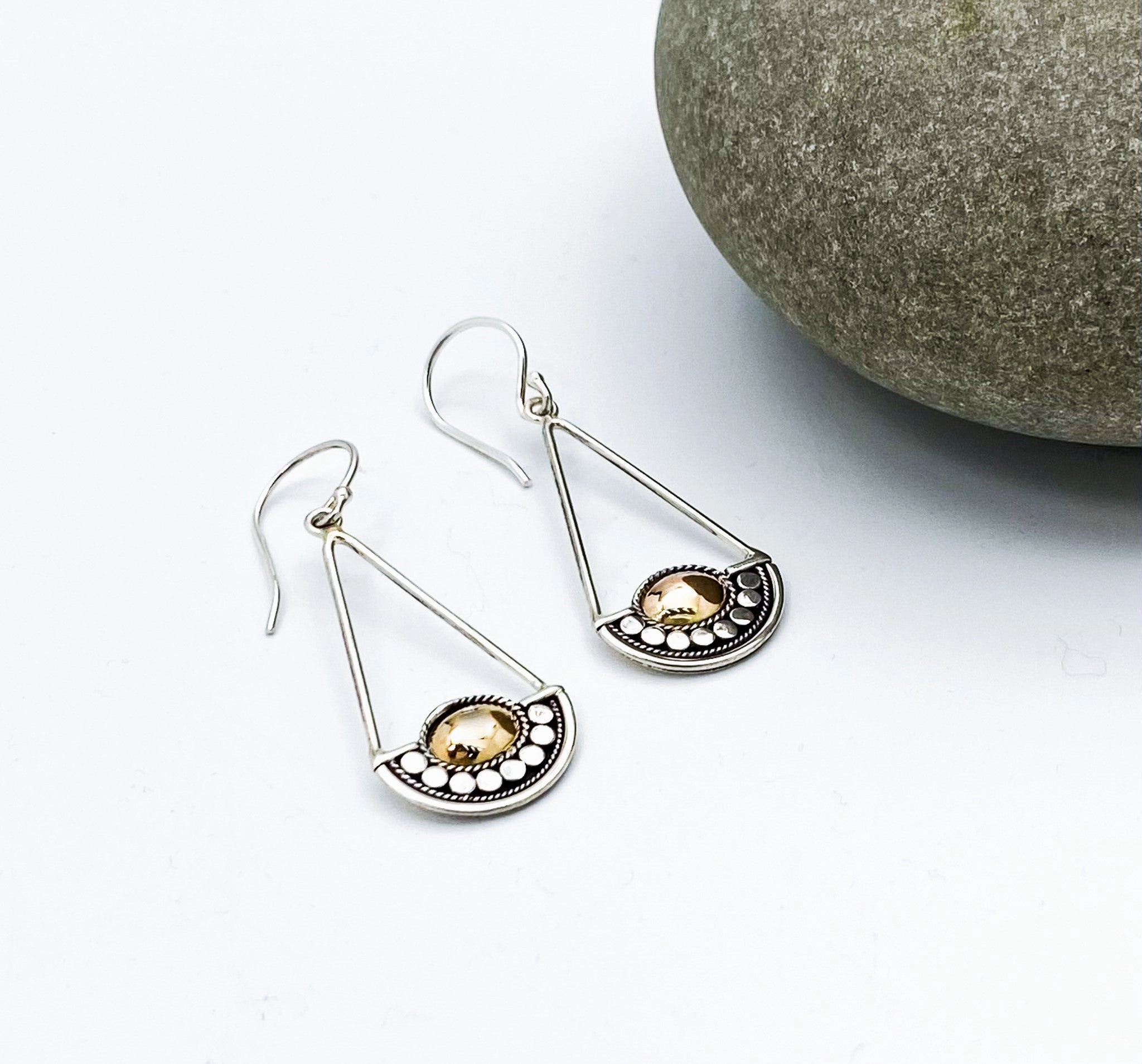 Classic Jewelry Sterling Silver Bali Dangle Earrings With Gold Overlay Accents