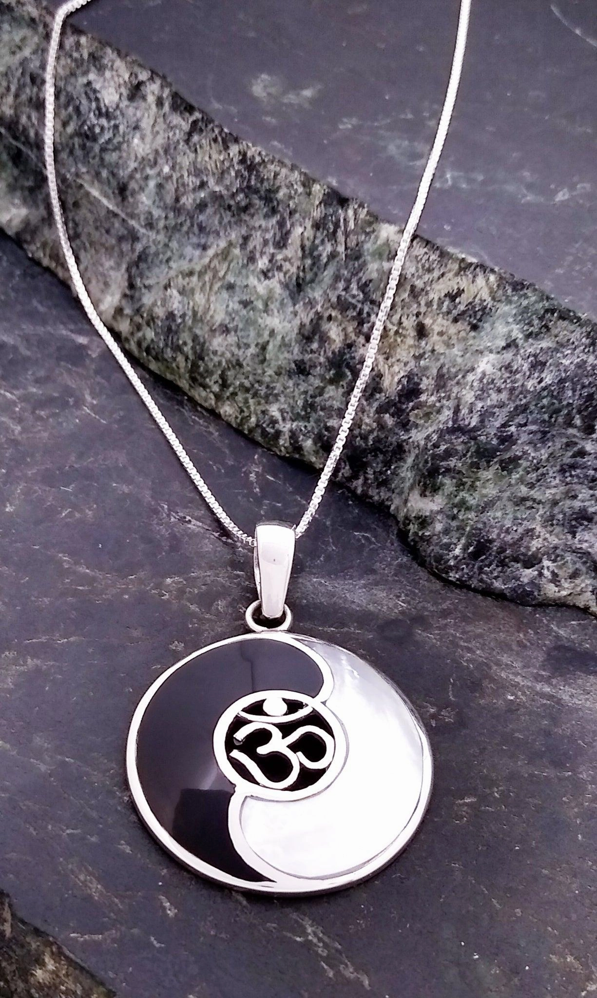 Finishing Accent Sterling Silver Yin Yang Pendant with Abalone or Onyx