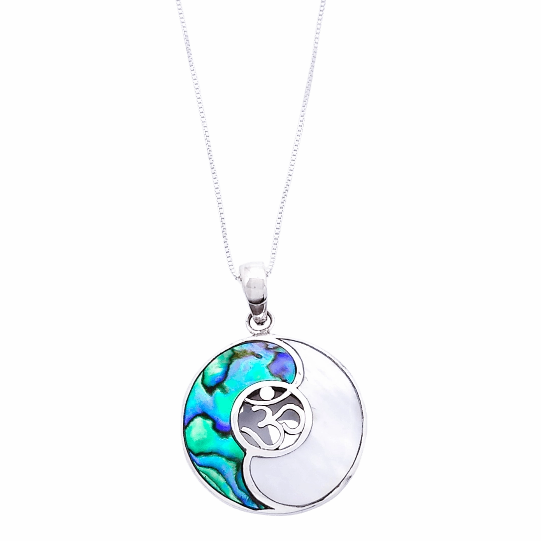 Sterling Silver Yin Yang Pendant with Abalone or Onyx Polished Look