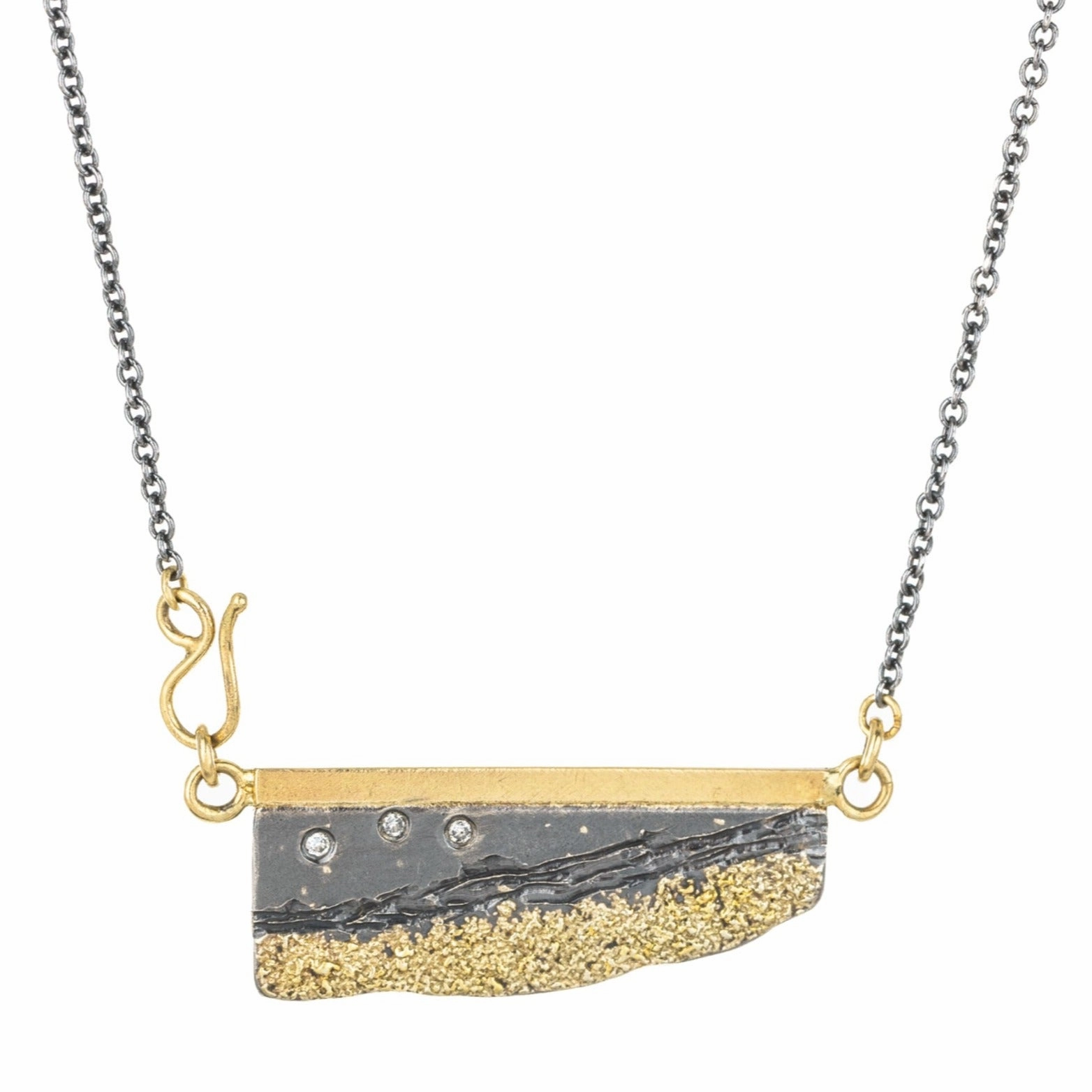 Strata Necklace - 22k/18k Gold, Oxidized Silver   Reclaimed Diamonds Lustrous Highlight