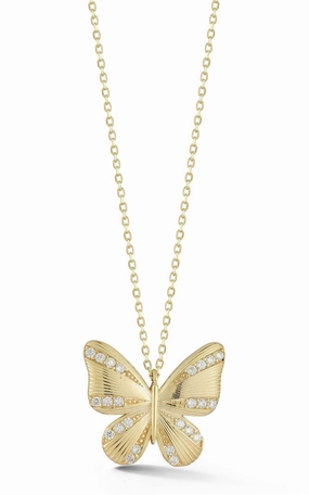 Accent Detail Striped CZ Butterfly Necklace