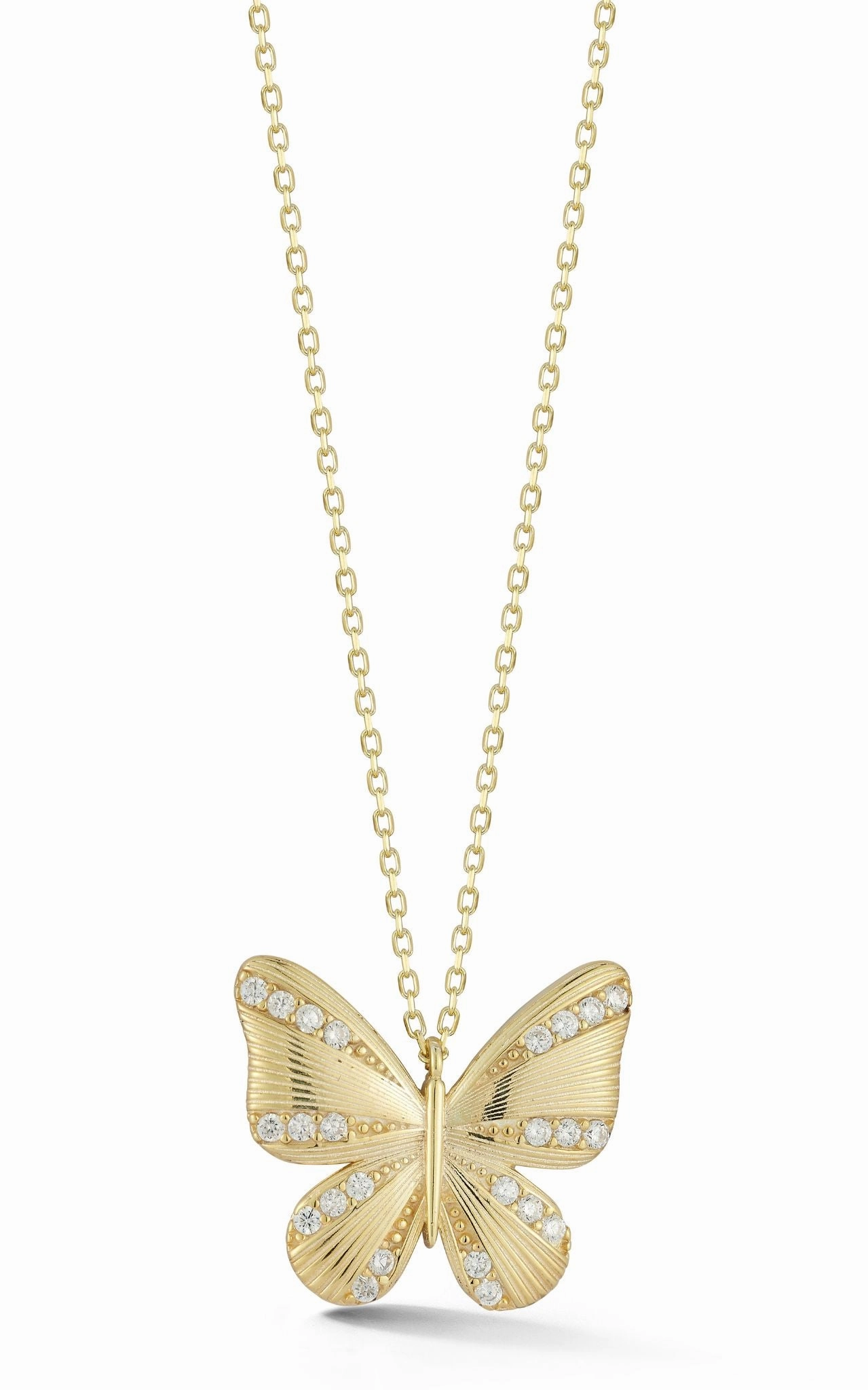 Accent Detail Striped CZ Butterfly Necklace