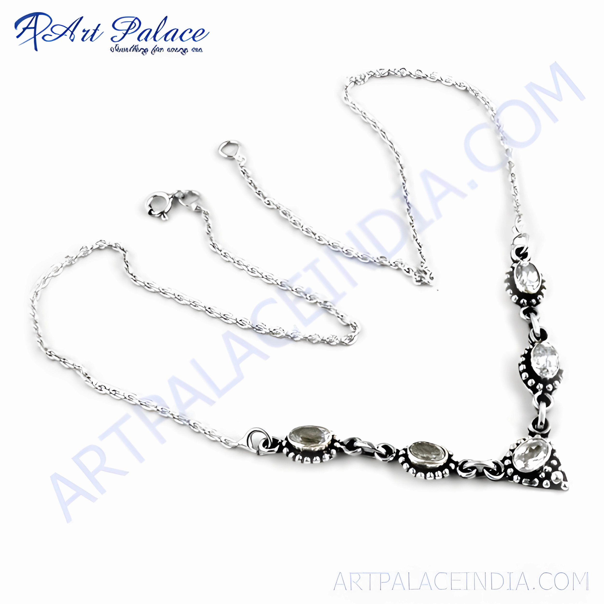 Pearl Accessory Clasped Adornment Stunning 925 Silver Necklace with Precious Cubic Zirconia Gemstone - Excellent CZ Necklace