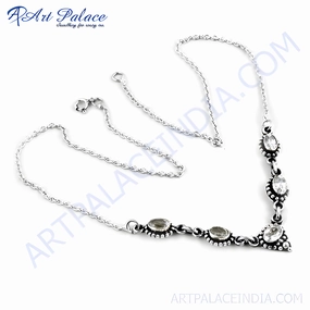 Pearl Accessory Clasped Adornment Stunning 925 Silver Necklace with Precious Cubic Zirconia Gemstone - Excellent CZ Necklace