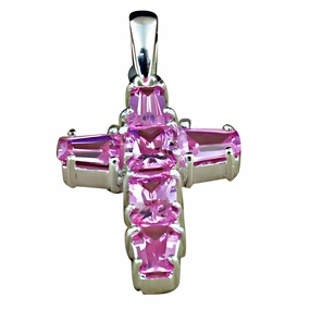 Stunning Cool Pink Cubic Zirconia Silver Cross Pendant Jewelry Versatile Present Wedding guest