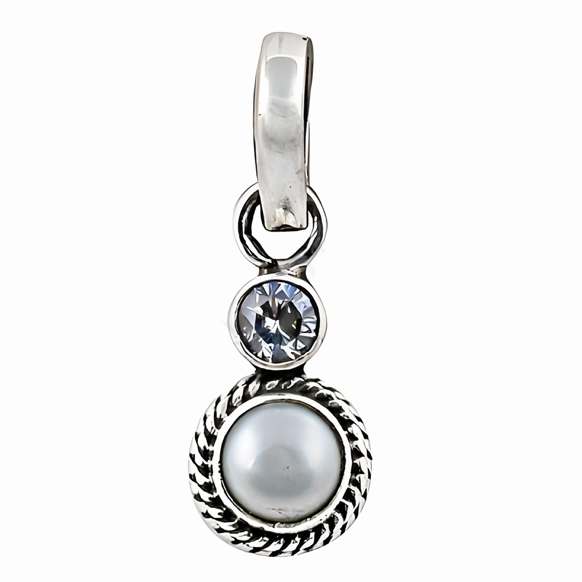 Stunning Cubic Zirconia Pearl Silver Pendant - 925 Sterling Silver Gemstone Jewelry Classic Edge Great Jewelry