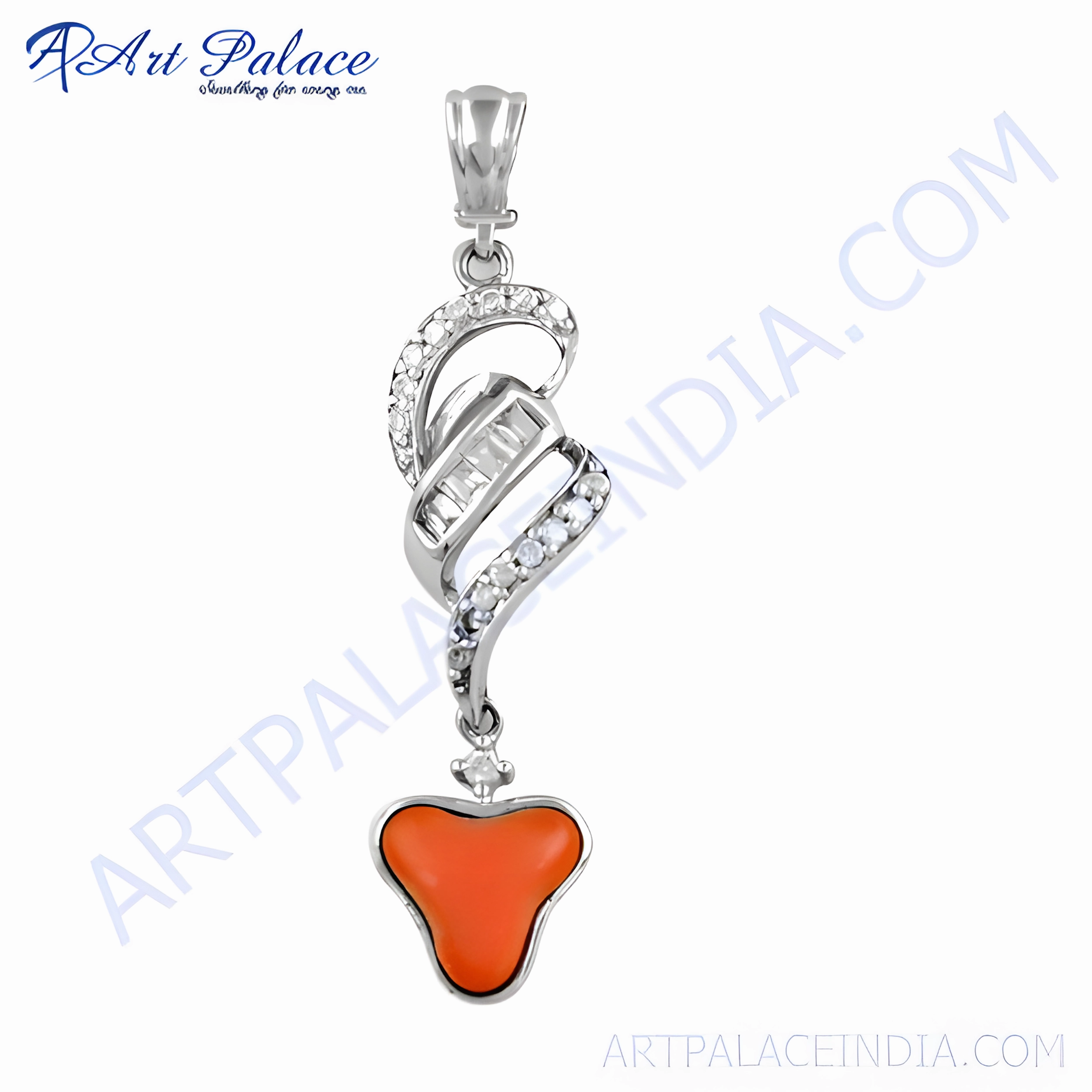 Stunning CZ Coral Gemstone Silver Pendant - Beautiful Design Anniversary Touch Meaningful Jewelry