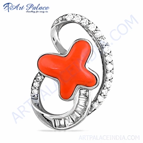 Stunning CZ Coral Gemstone Silver Pendant - Rock Your Style Chic Gift