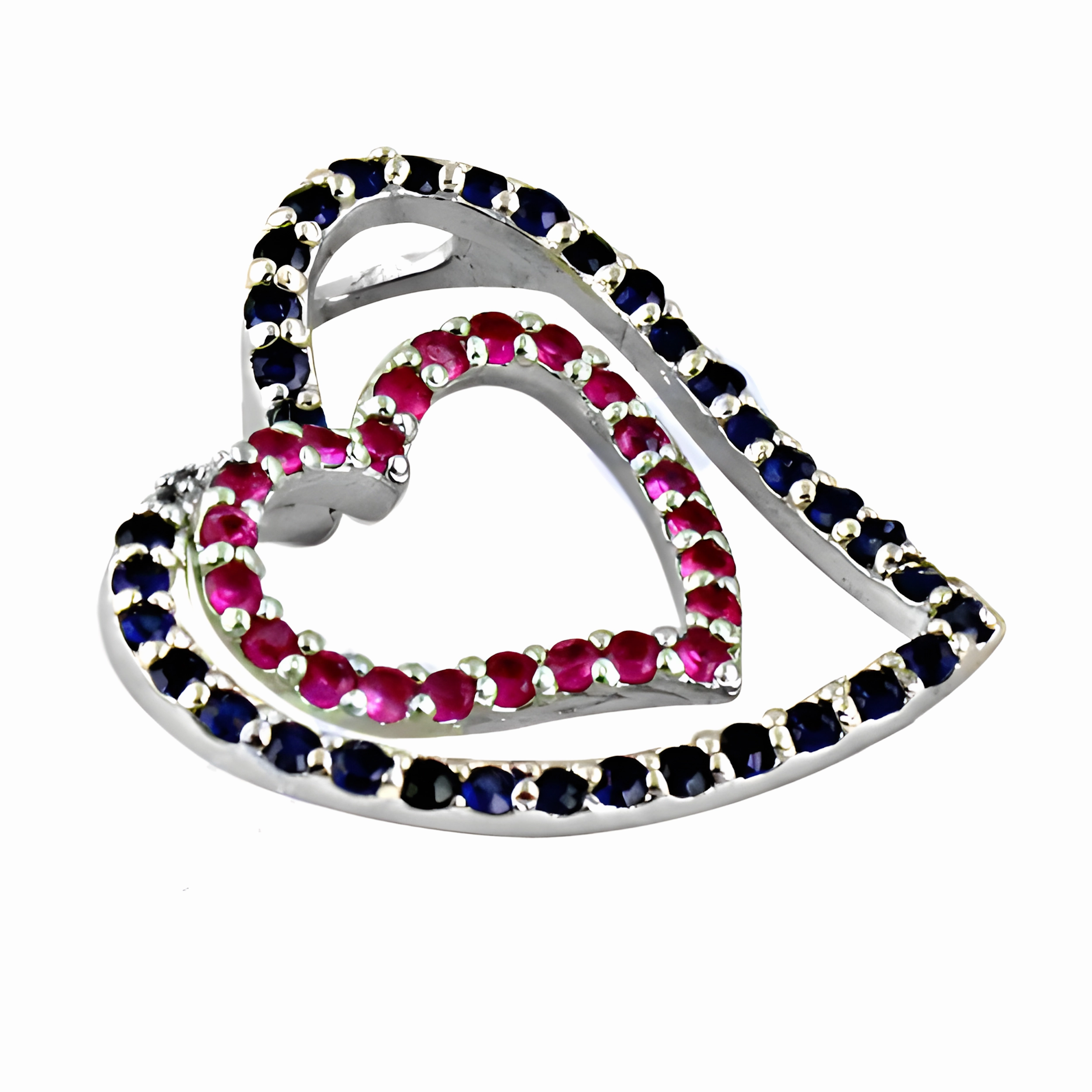 Stunning Dual Heart Pink Zirconia Gemstone Silver Pendant Luxury Life