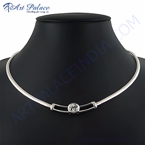 Stunning Genuine Cubic Zirconia Gemstone Silver Necklace - Elegant Jewelry Wedding Item