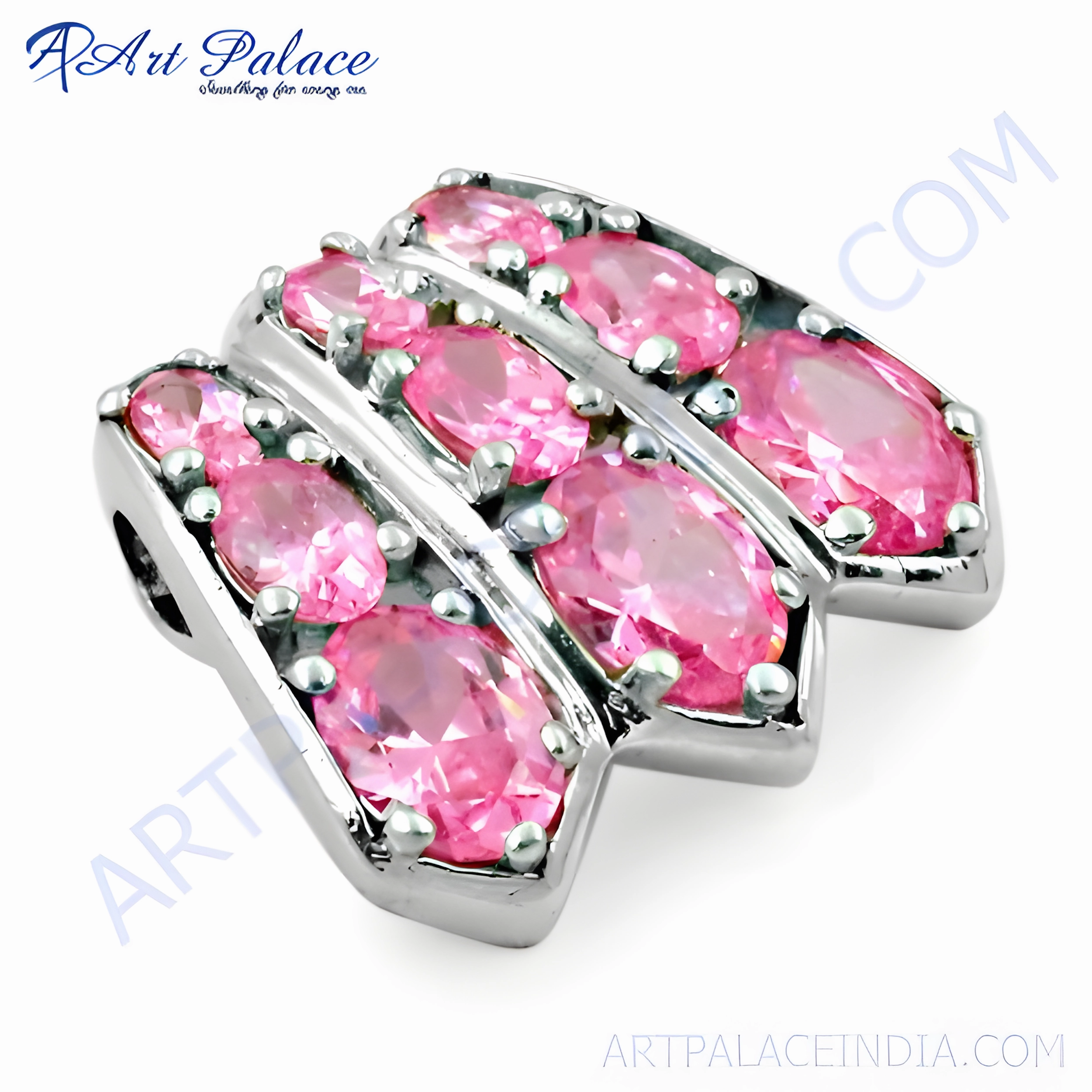 Stunning Pretty Pink Cubic Zirconia Gemstone Silver Pendant Everyday Accent