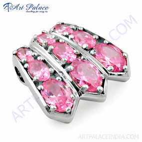 Stunning Pretty Pink Cubic Zirconia Gemstone Silver Pendant Everyday Accent