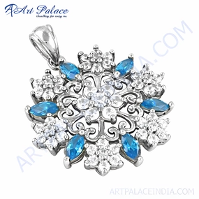 Bold Statement Evening Look Stunning Luxury Blue & White CZ Silver Pendant - Hot Jewelry Trends