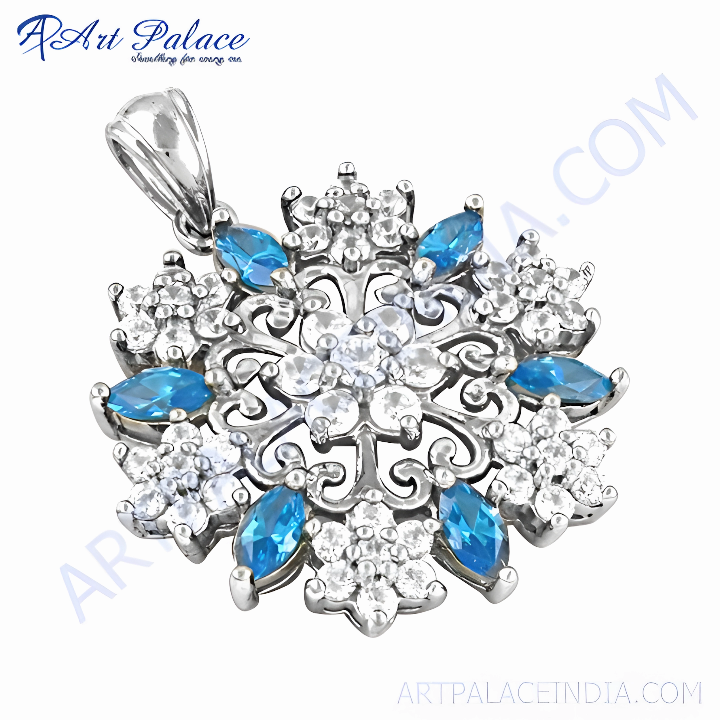 Bold Statement Evening Look Stunning Luxury Blue & White CZ Silver Pendant - Hot Jewelry Trends