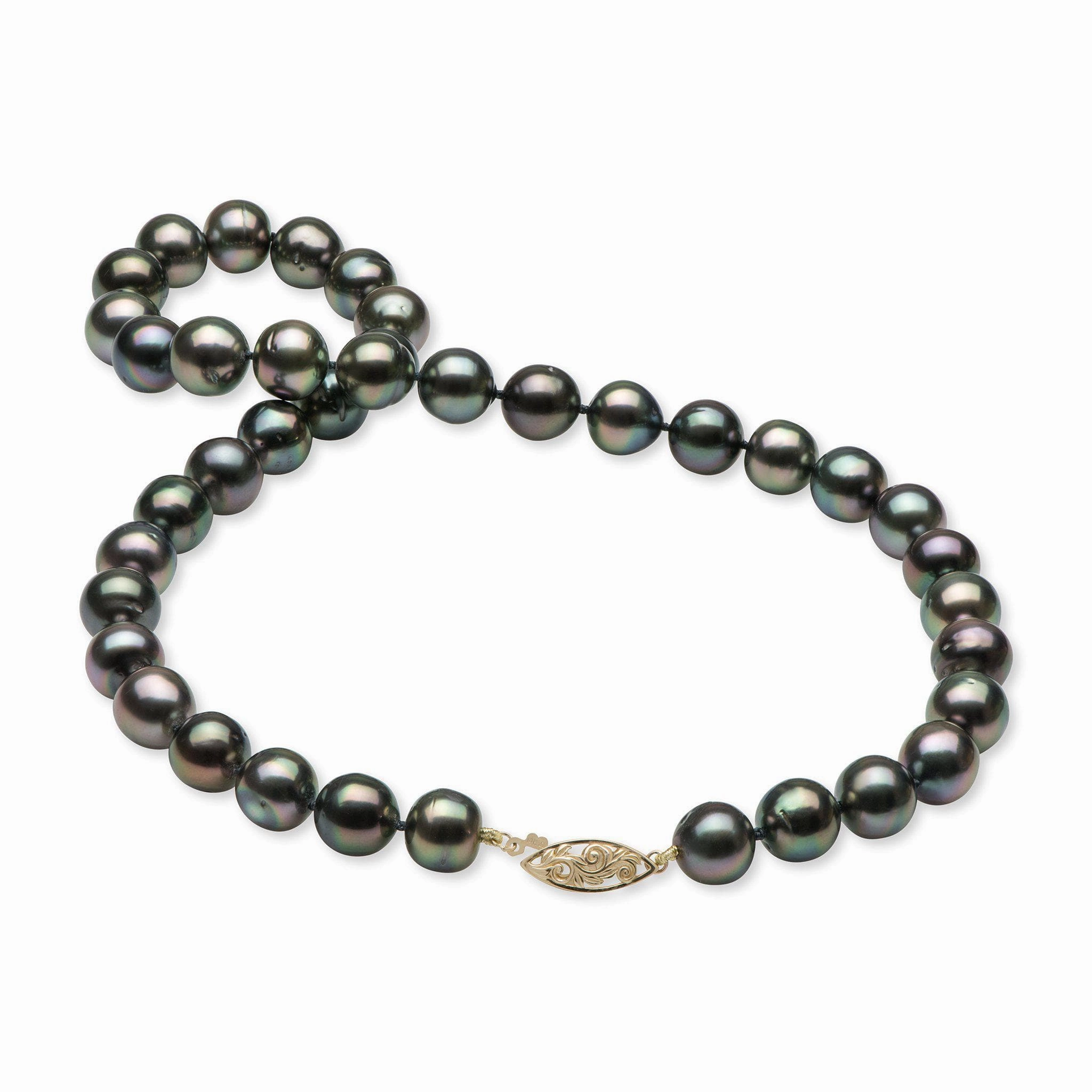 Lightweight Style Winter Look 18-19" Tahitian Black Pearl Strand with Gold Clasp - 10-12mm