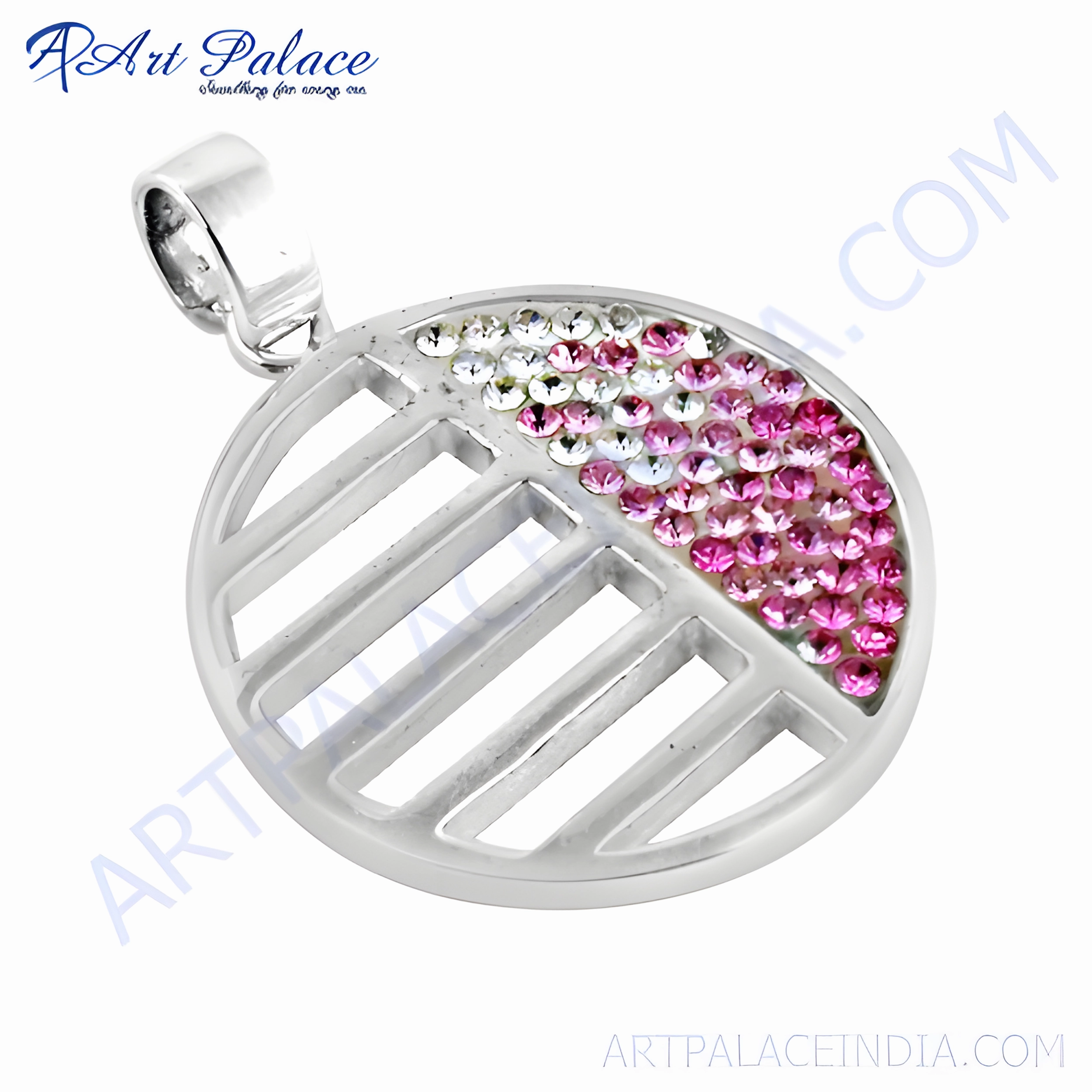 daily accessory Stunning Pink & White CZ Fretwork Silver Pendant - Elegant Jewelry