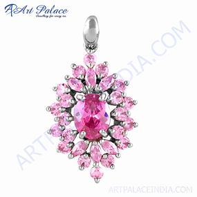 Stunning Pink Cubic Zirconia Gemstone Silver Pendant - Elegant Jewelry Birthday Cheer Outdoor Fun