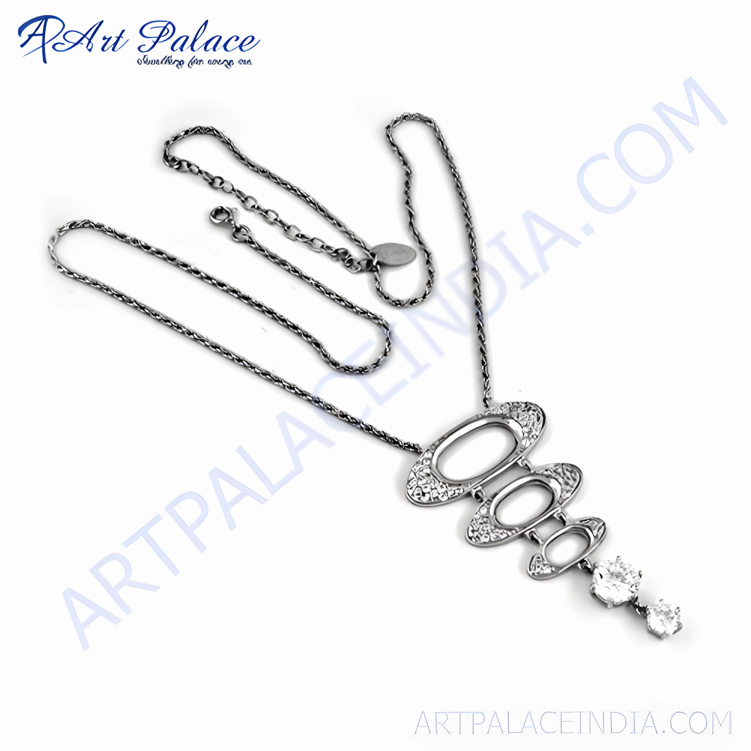 Stunning Silver Necklace with Precious Cubic Zirconia Gemstone Polished Touch