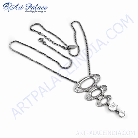 Stunning Silver Necklace with Precious Cubic Zirconia Gemstone Polished Touch