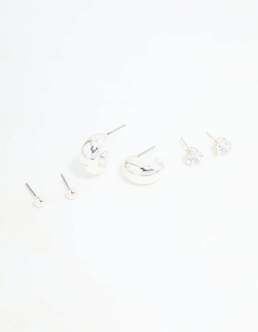 Polished Sparkle Silver Diamante Teardrop Stud & Drop Earrings Pack