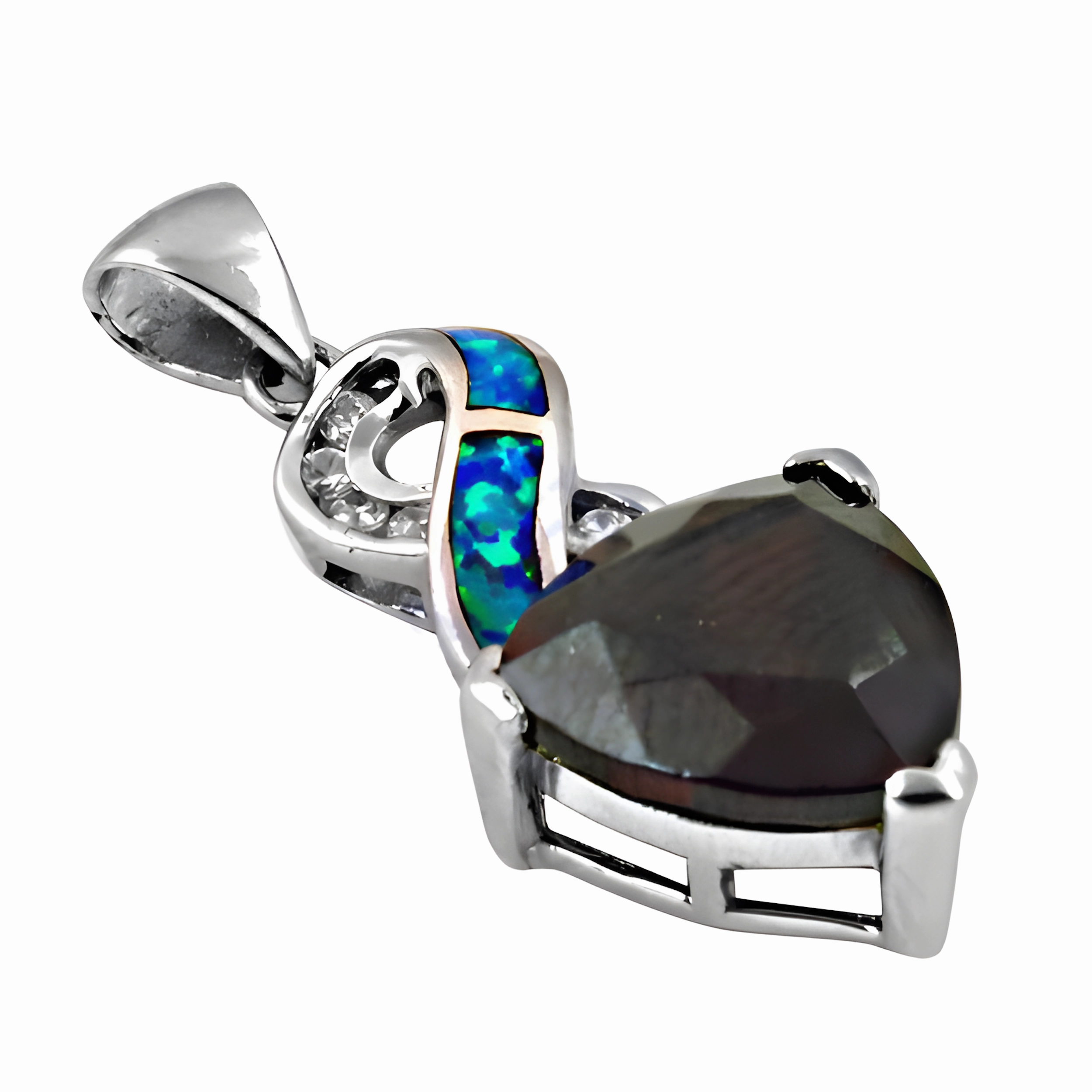 Stunning Zirconia Inlay Garnet Glass Silver Pendant - Hot & Dazzling Jewelry Teacher Gift