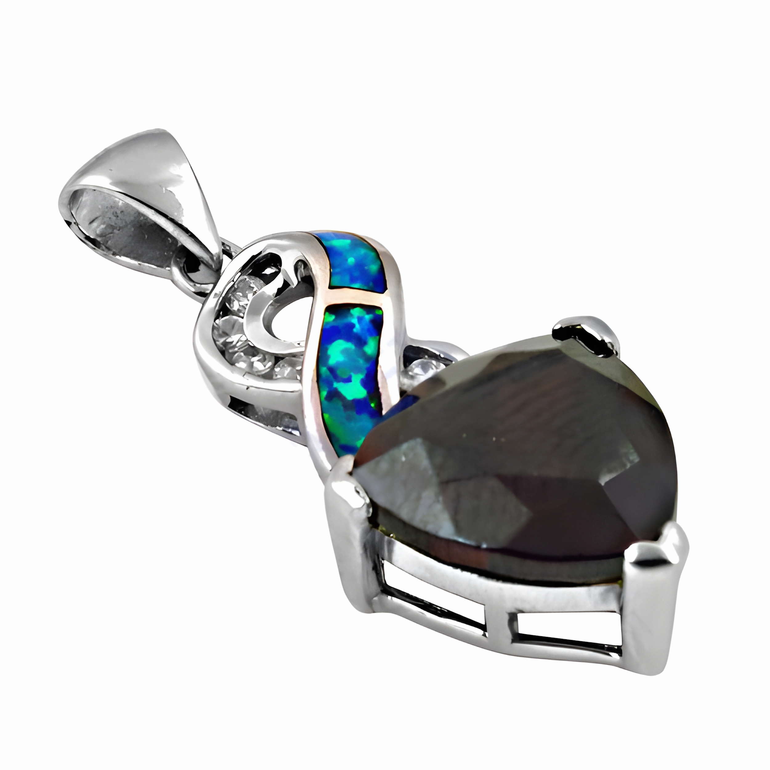 Stunning Zirconia Inlay Garnet Glass Silver Pendant - Hot & Dazzling Jewelry Engagement Style