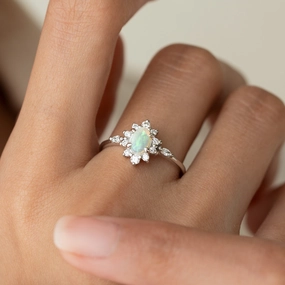 Sunburst Opal Halo Ring White Gold - Solana Value Style Her Gift