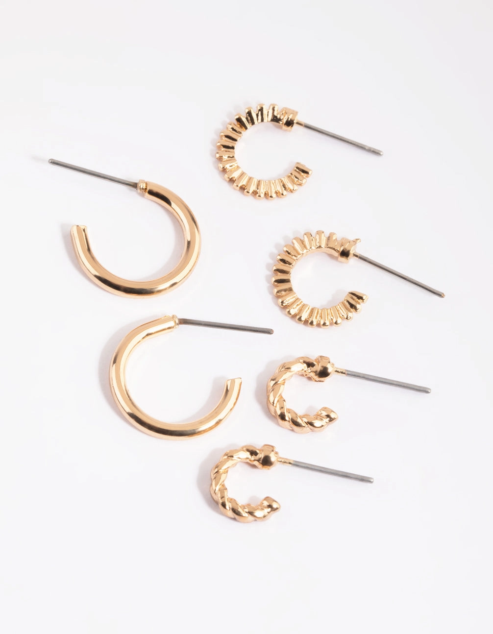 Sunset Look Gold Mixed Text Huggie Hoop Earring Pack