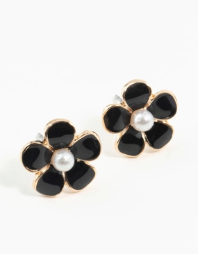 Unique Feature Special Edition Black Daisy Stud Earrings