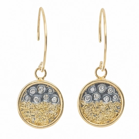 Traveler??s Coin Earrings - 22ky gold dust, 18k Gold, Oxidized Silver   Reclaimed Diamonds Urban Touch