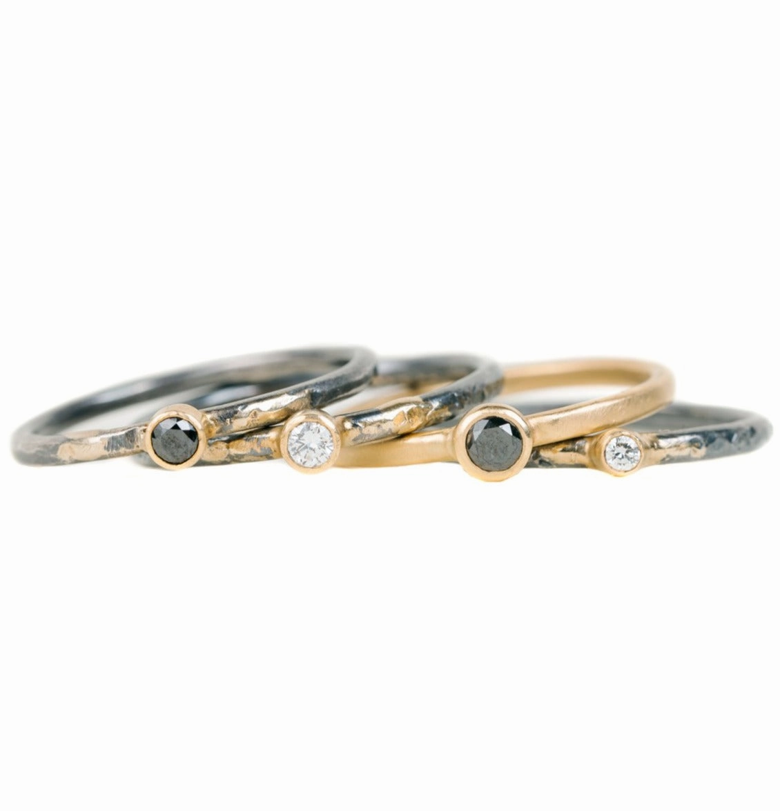 Shine On Birthstone Stackers- 18k Gold, Oxidized Silver   Reclaimed VS Diamonds, Black Diamonds Natural Touch