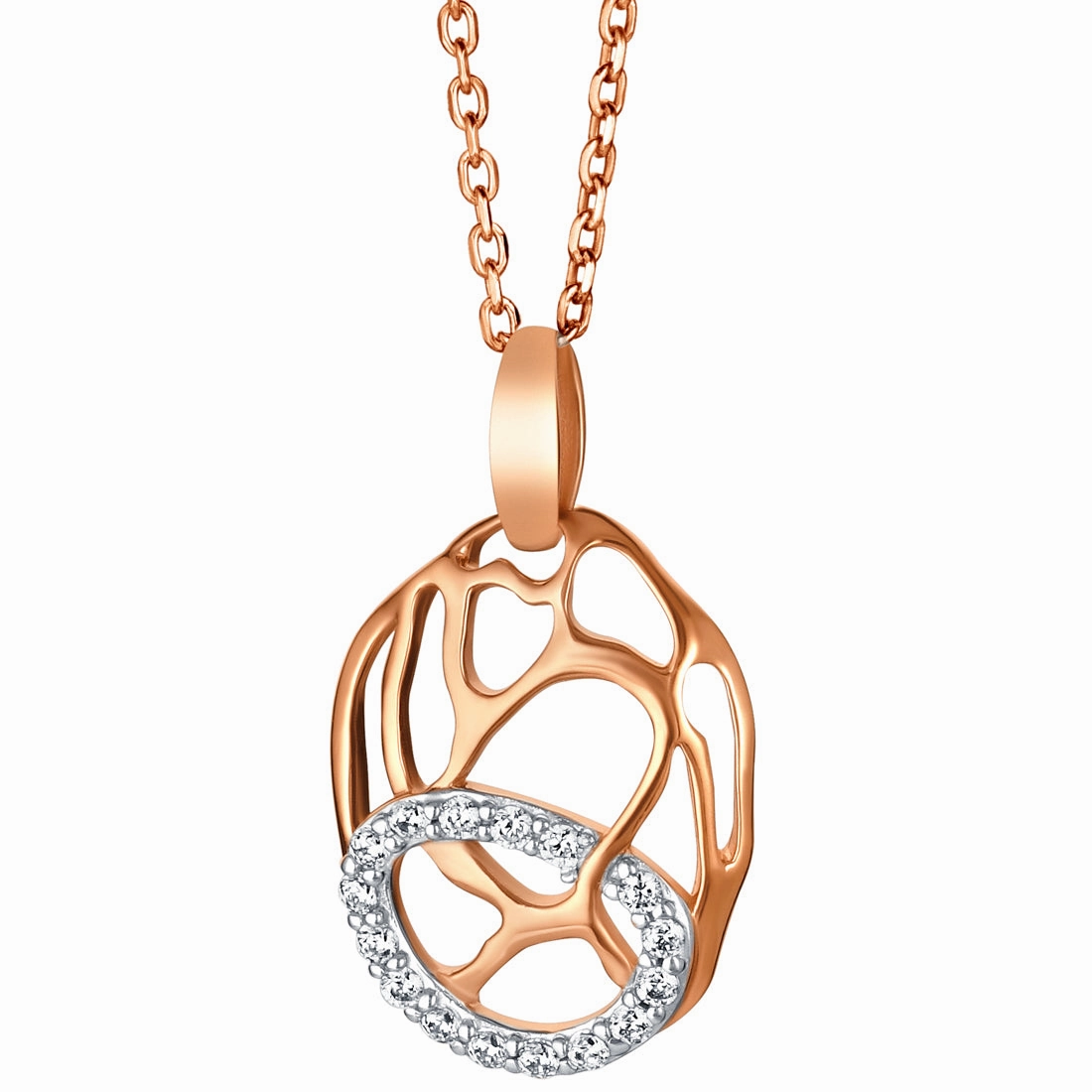 Rose-Tone Sterling Silver Organic Lattice Raindrop Pendant Father??s Present Open Air