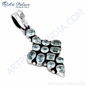 Timeless Edge Sequined Jewelry Stylish Blue CZ Gemstone Silver Pendant - Trendy Jewelry for Every Occasion
