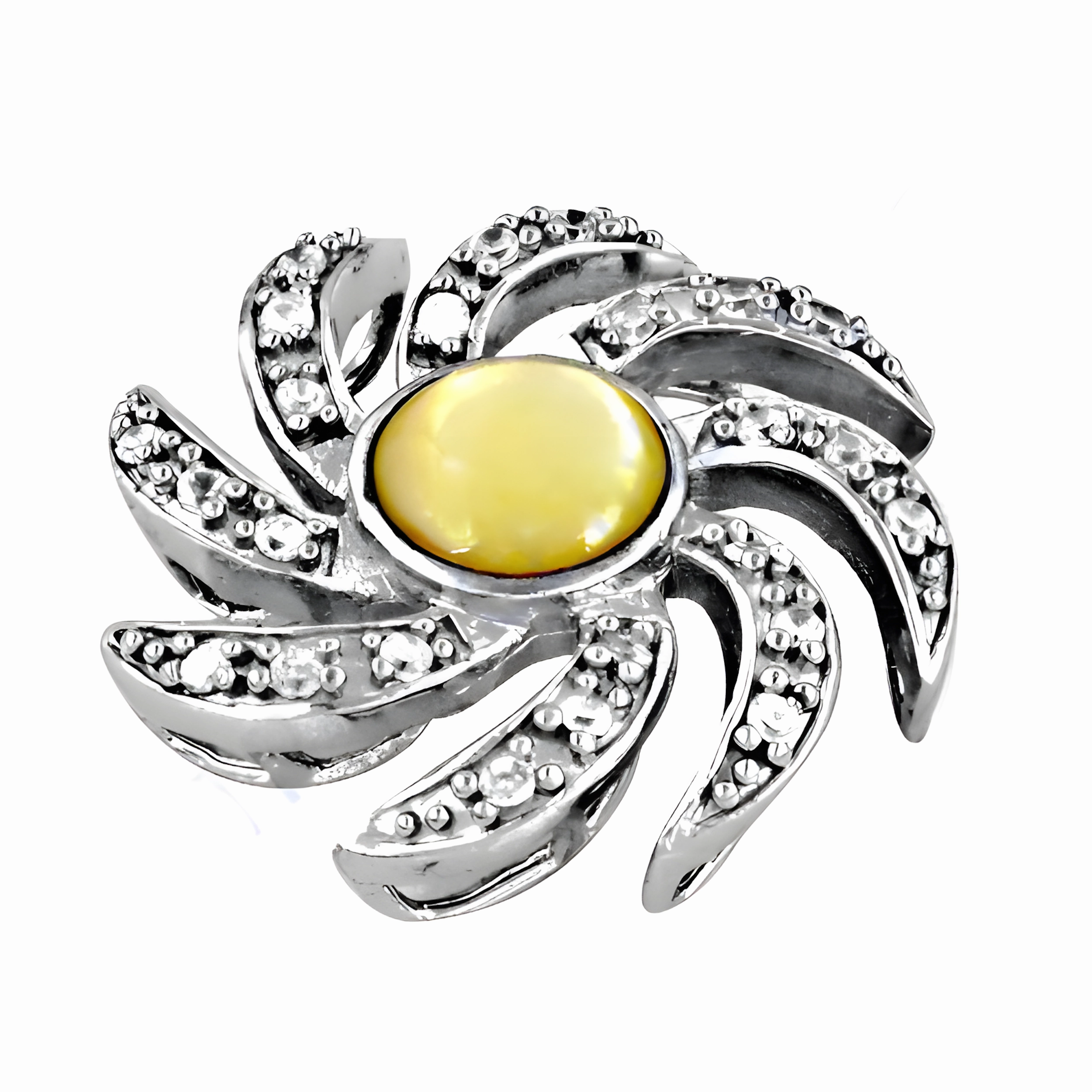 Stylish Cubic Zirconia & Mother of Pearl Silver Pendant - Rocking Design Youth Style Patterned Item