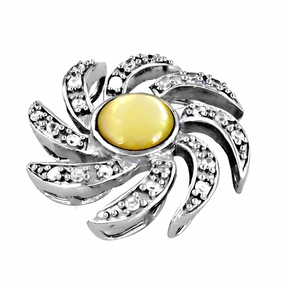 Stylish Cubic Zirconia & Mother of Pearl Silver Pendant - Rocking Design Youth Style Patterned Item