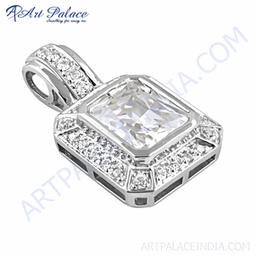 Sophisticated Present Stylish Cubic Zirconia Gemstone Sterling Silver Pendant - Trendy Jewelry