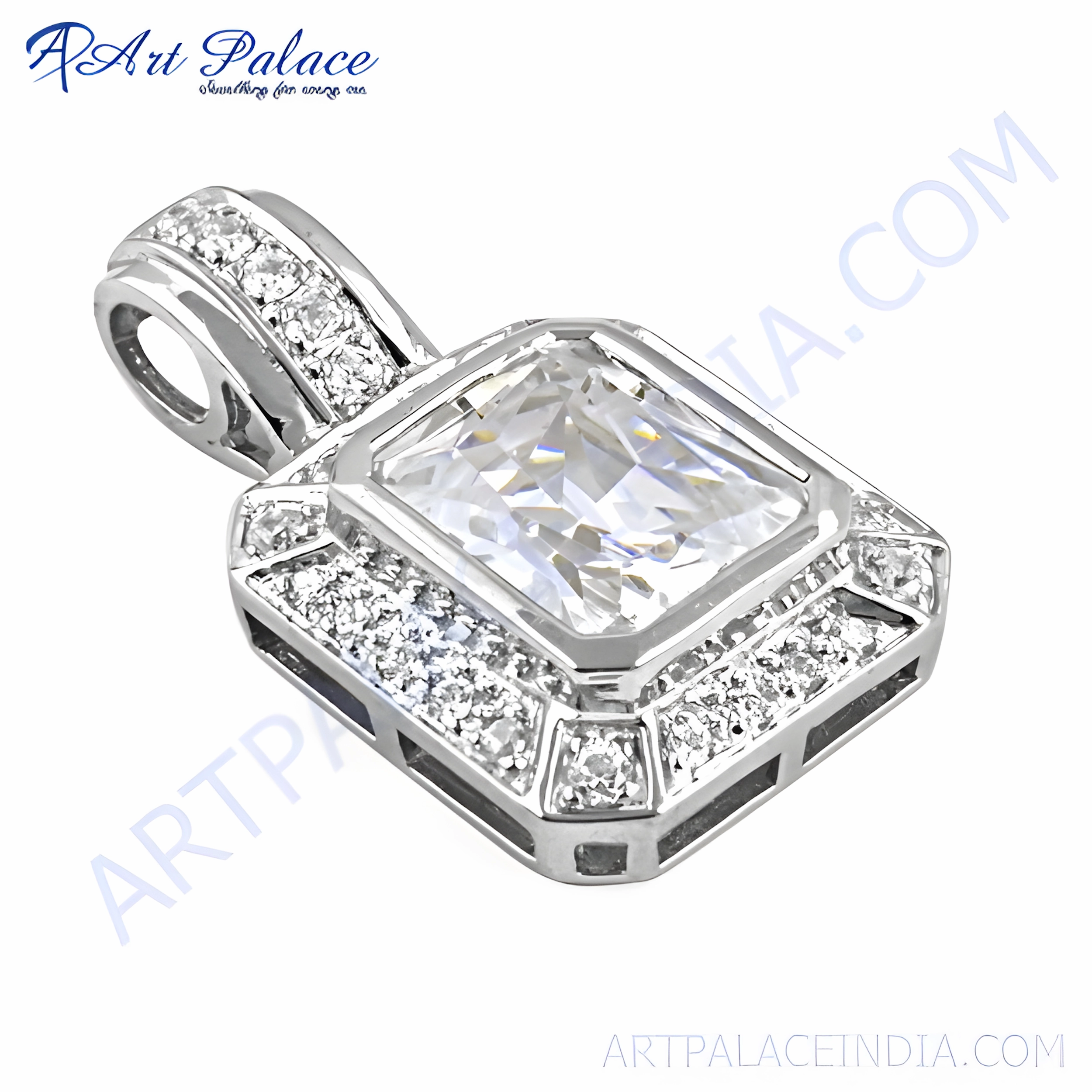 Sophisticated Present Stylish Cubic Zirconia Gemstone Sterling Silver Pendant - Trendy Jewelry