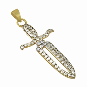 Stylish CZ Gemstone Sword Pendant - Gold Plated Silver Jewelry Locket Item Artisan Craft