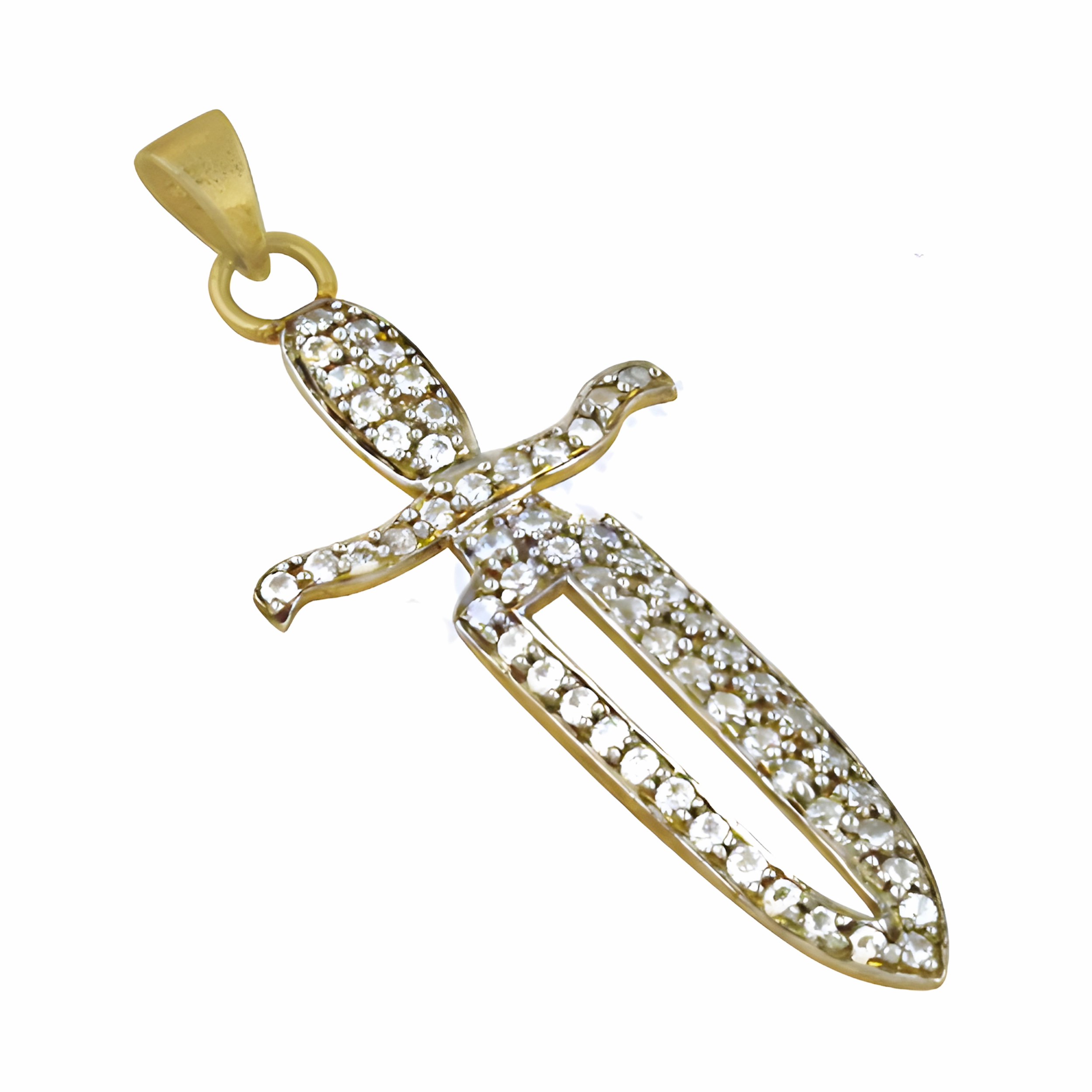 Stylish CZ Gemstone Sword Pendant - Gold Plated Silver Jewelry Locket Item Artisan Craft