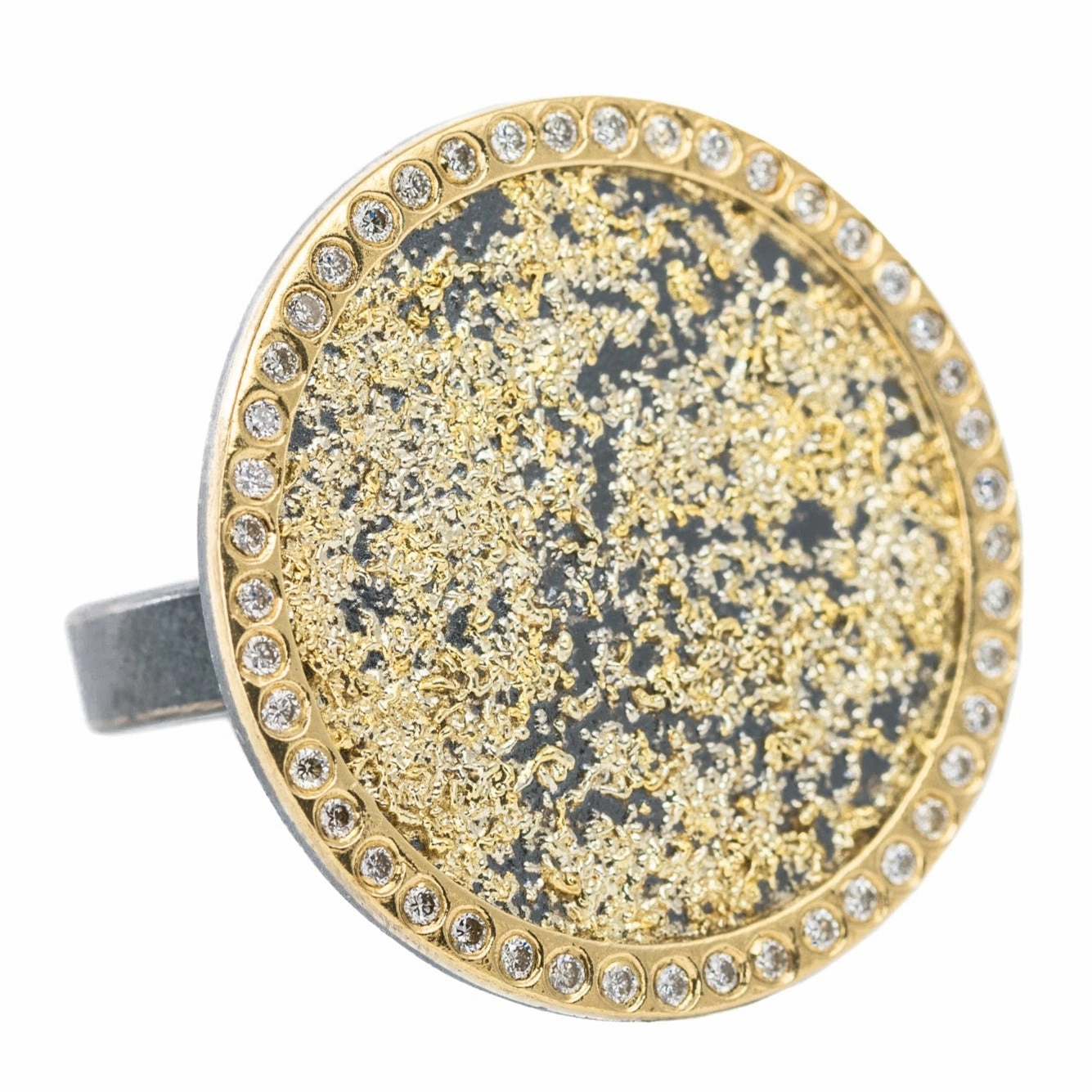 Sol Burst Ring - 22k/18k Gold   Reclaimed Diamonds Polished Edge