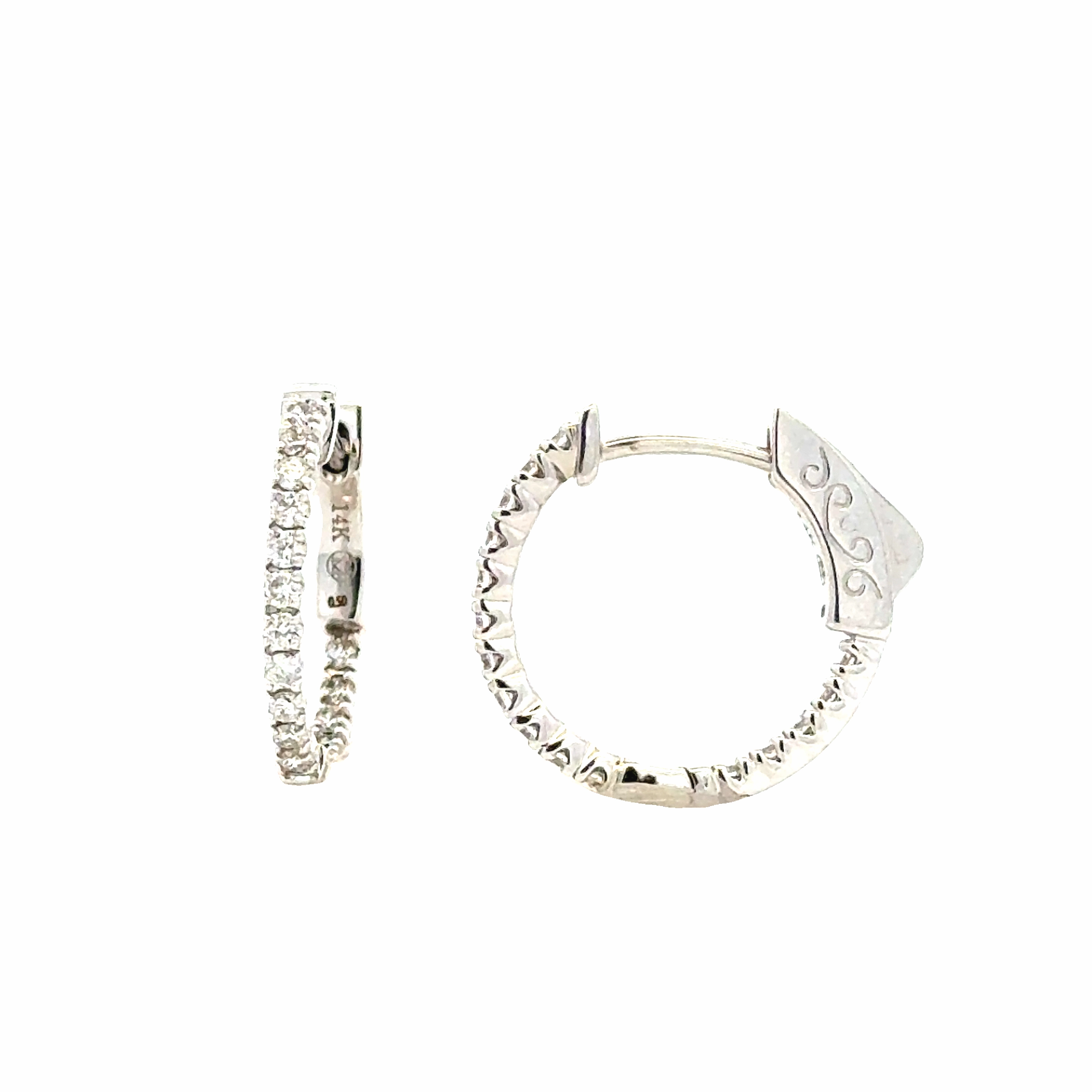 14 Karat White Gold Small Inside Out Diamond Hoop Earrings sophisticated appearance Brilliant Choice